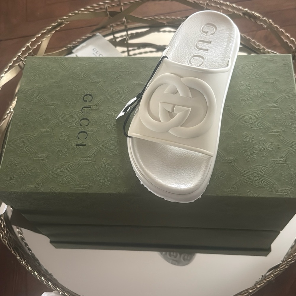 Gucci White Slide Sandals